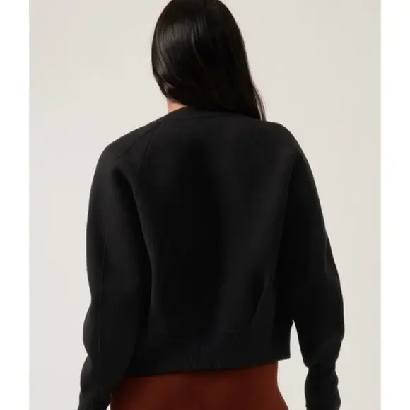 NEW Athleta Sequoia Zip Up Sweater Cardigan Bomber Long Sleeve Black Medium - Picture 2 of 13